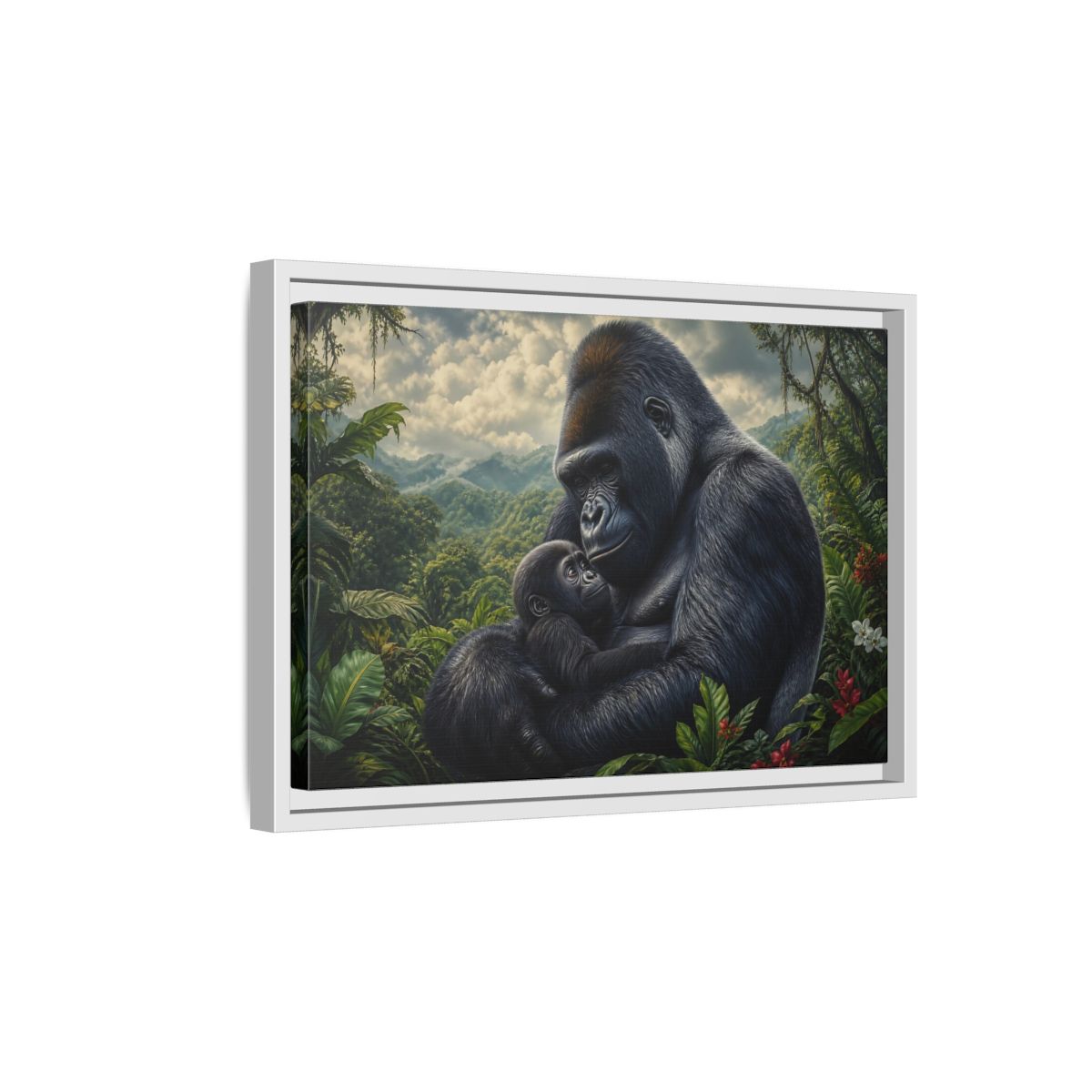Side Mockup 4. Animals Gorilla Mother Gorilla Mother shown as stretched canvas wall art