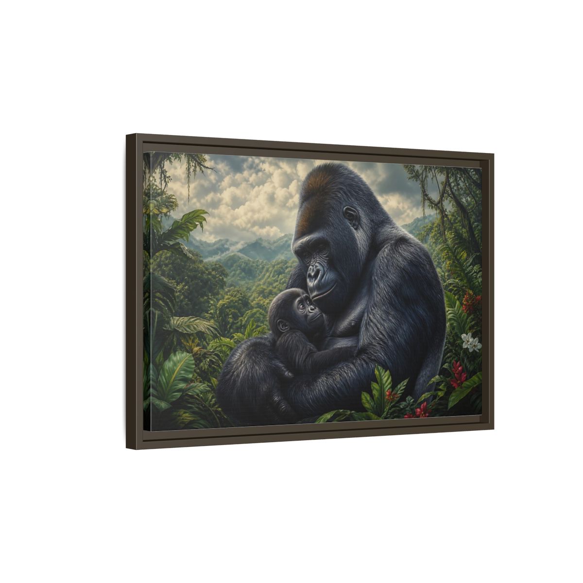 Side Mockup 2. Animals Gorilla Mother Gorilla Mother shown as stretched canvas wall art