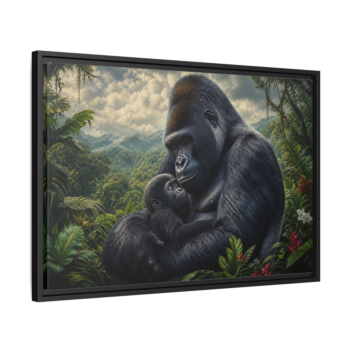 Side Mockup 14. Animals Gorilla Mother Gorilla Mother shown as stretched canvas wall art