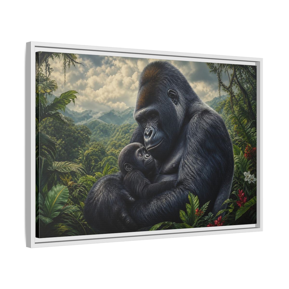 Side Mockup 10. Animals Gorilla Mother Gorilla Mother shown as stretched canvas wall art