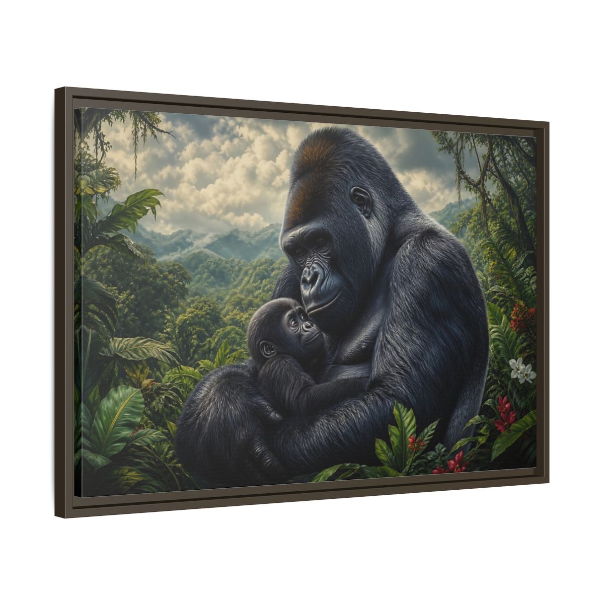 Side Mockup 11. Animals Gorilla Mother Gorilla Mother shown as stretched canvas wall art