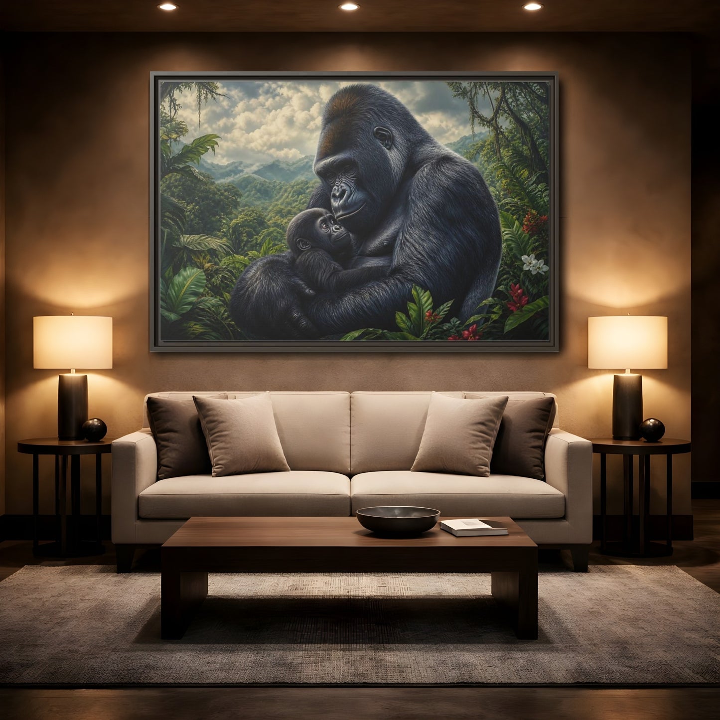 Mockup 2. Animals Gorilla Mother Gorilla Mother shown as stretched canvas wall art