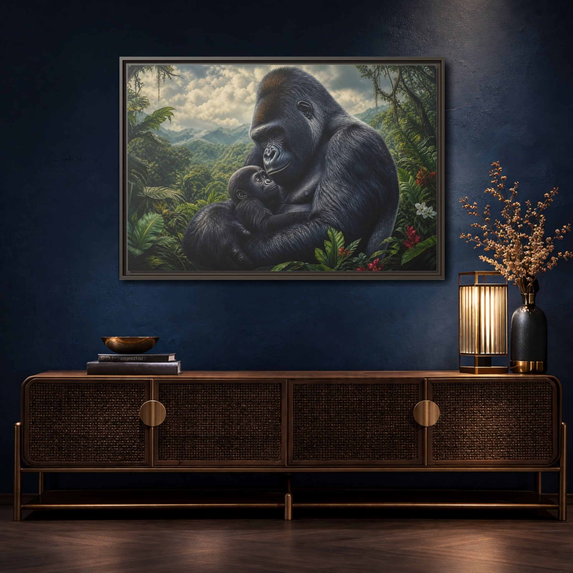 Mockup 4. Animals Gorilla Mother Gorilla Mother shown as stretched canvas wall art