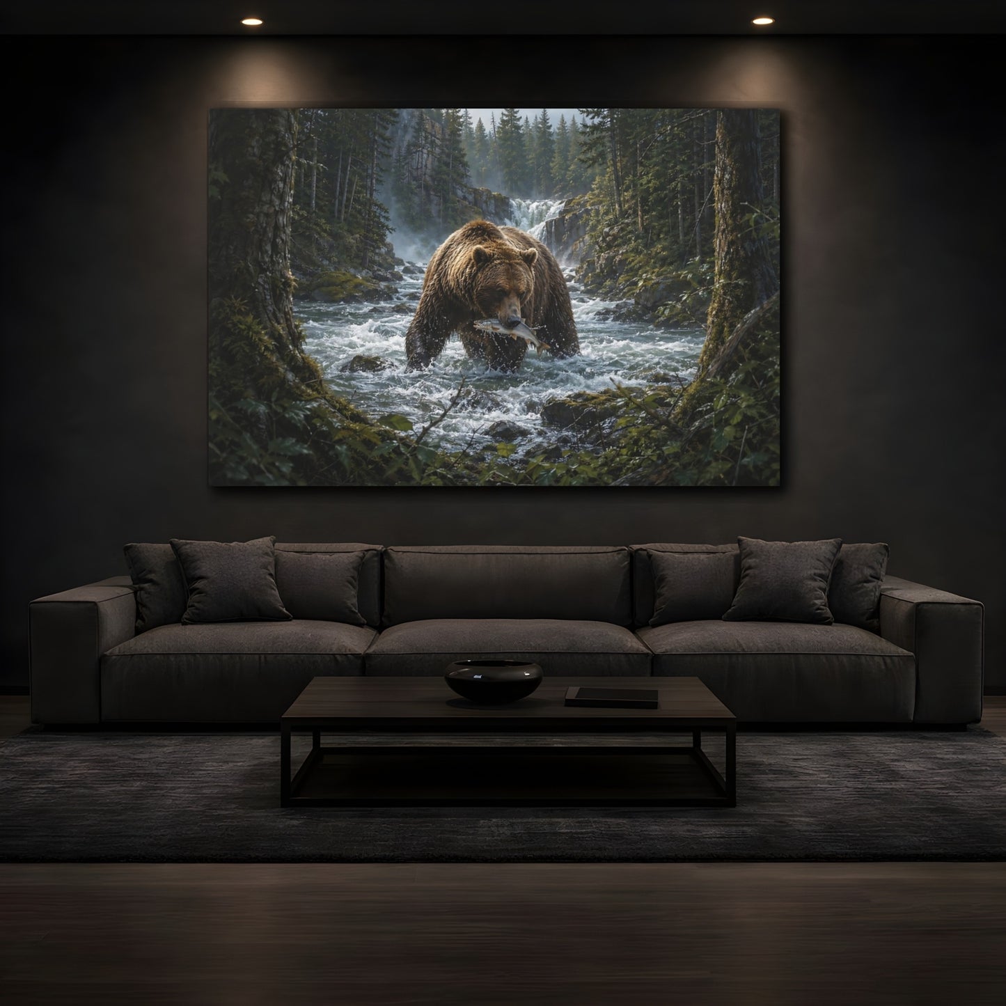 Mockup 3. Animals Grizzly Bear Grizzly Bear Fishing shown as stretched canvas wall art