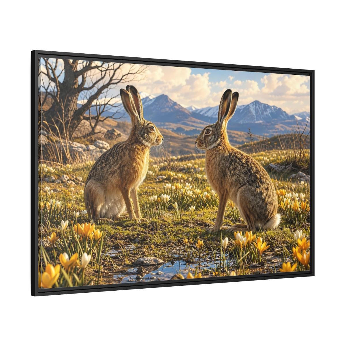 Animals Hares Brown Field Framed Canvas Print – Living Room, Above Console Table, and Yellow - YesArtYes