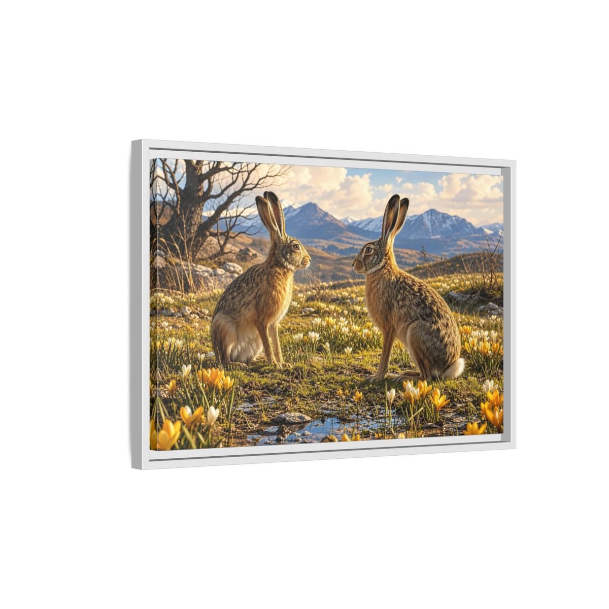 Animals Hares Brown Field Framed Canvas Print – Living Room, Above Console Table, and Yellow - YesArtYes