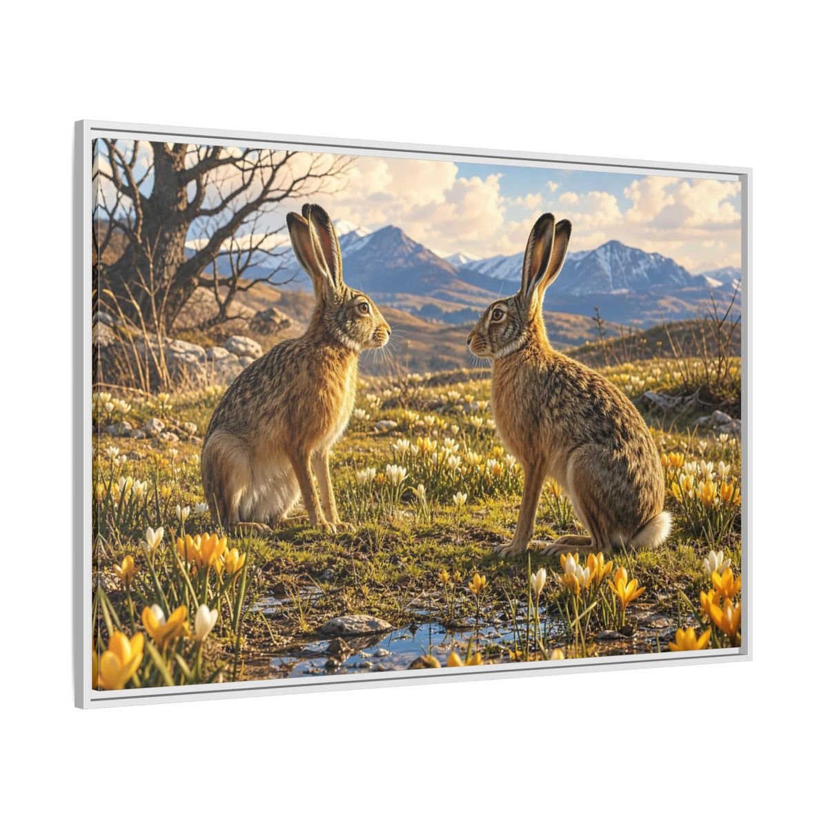 Animals Hares Brown Field Framed Canvas Print – Living Room, Above Console Table, and Yellow - YesArtYes