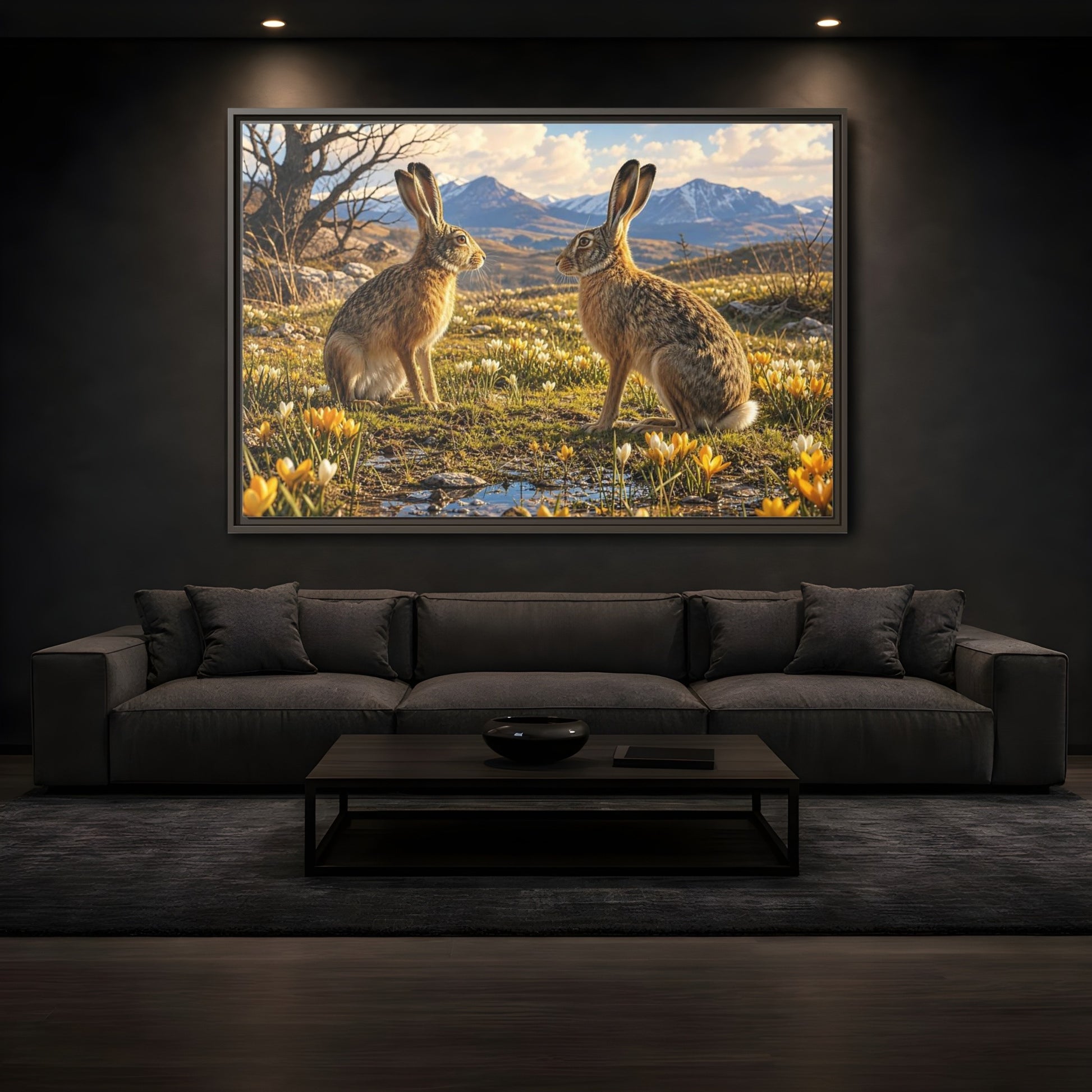 Mockup 3. Animals Hares Brown Hares Field shown as stretched canvas wall art