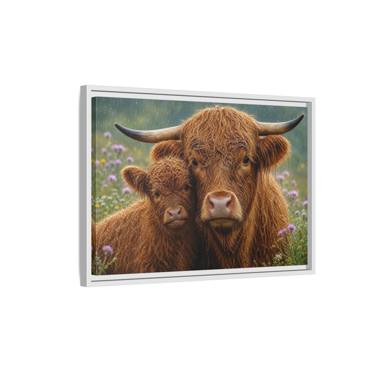 Animals Highland Cattle Brown Framed Canvas Wall Art Print – Realistic Living Room, Large - YesArtYes