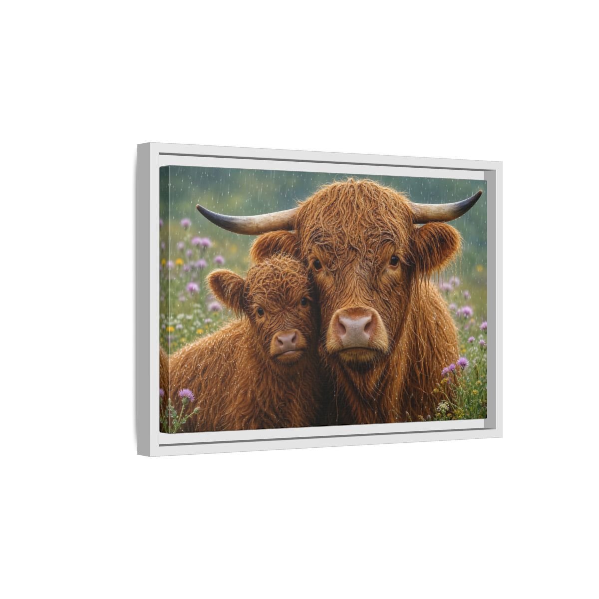 Animals Highland Cattle Brown Framed Canvas Wall Art Print – Realistic Living Room, Large - YesArtYes