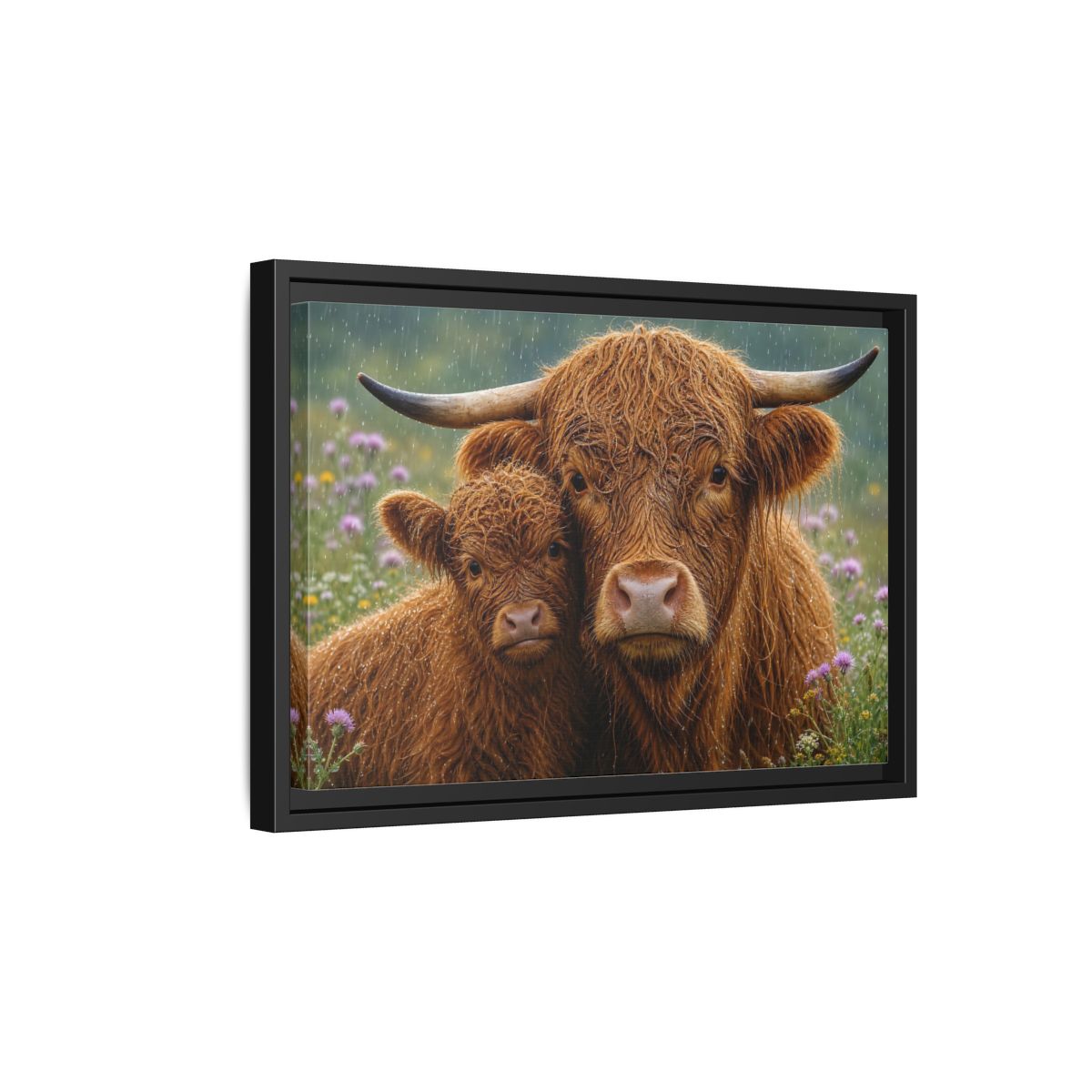 Side Mockup 6. Animals Highland Cattle Brown Highland Cattle shown as stretched canvas wall art