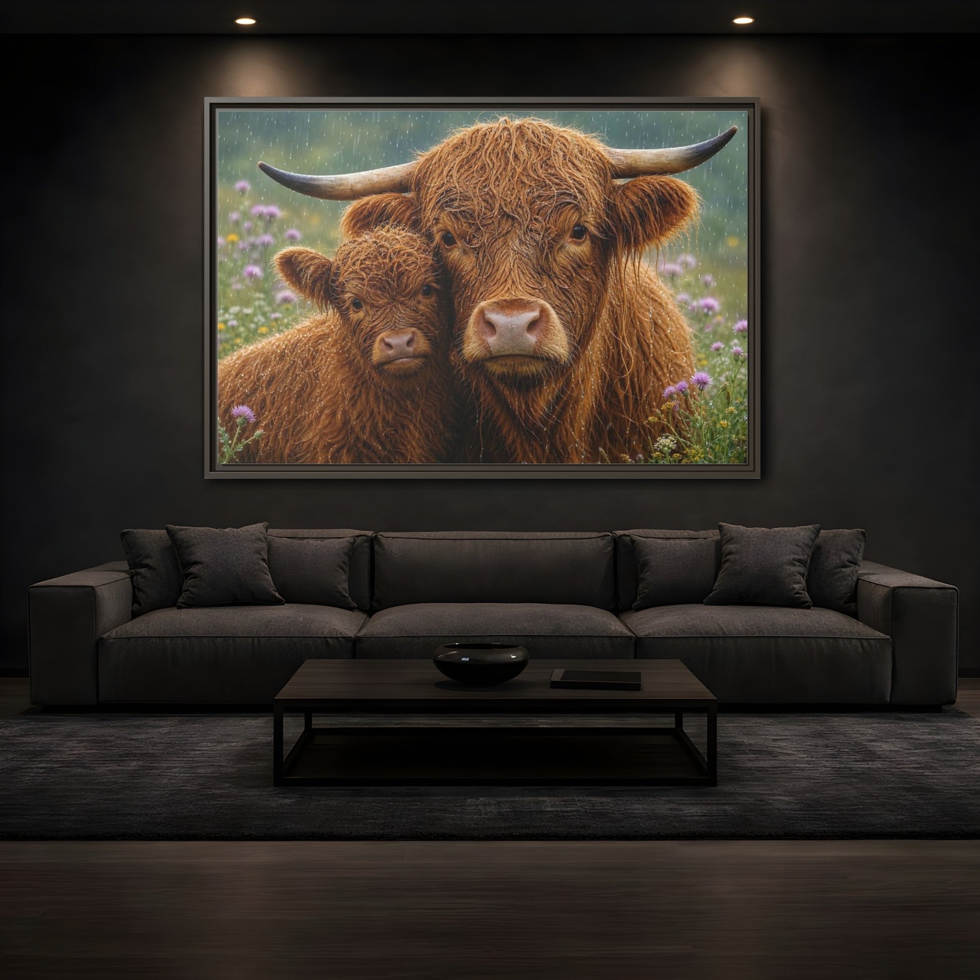 Mockup 3. Animals Highland Cattle Brown Highland Cattle shown as stretched canvas wall art