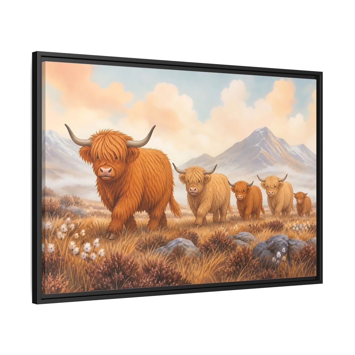 Animals Highland Cattle Orange Brown Framed Canvas Print – Living Room, Above Fireplace, - YesArtYes