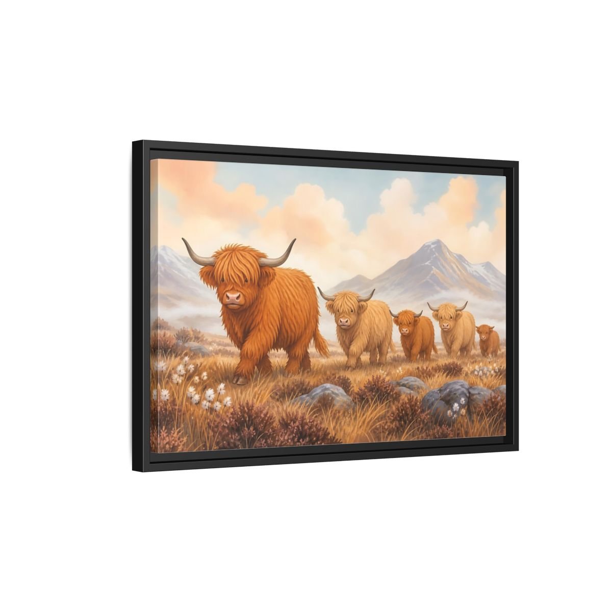 Animals Highland Cattle Orange Brown Framed Canvas Print – Living Room, Above Fireplace, - YesArtYes