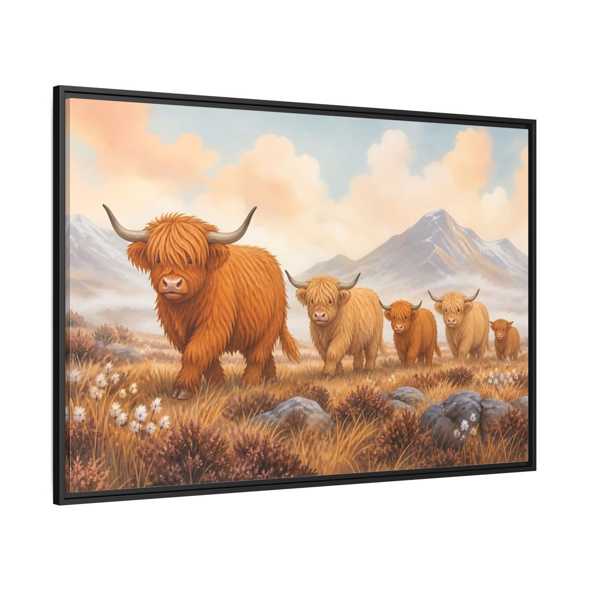 Animals Highland Cattle Orange Brown Framed Canvas Print – Living Room, Above Fireplace, - YesArtYes