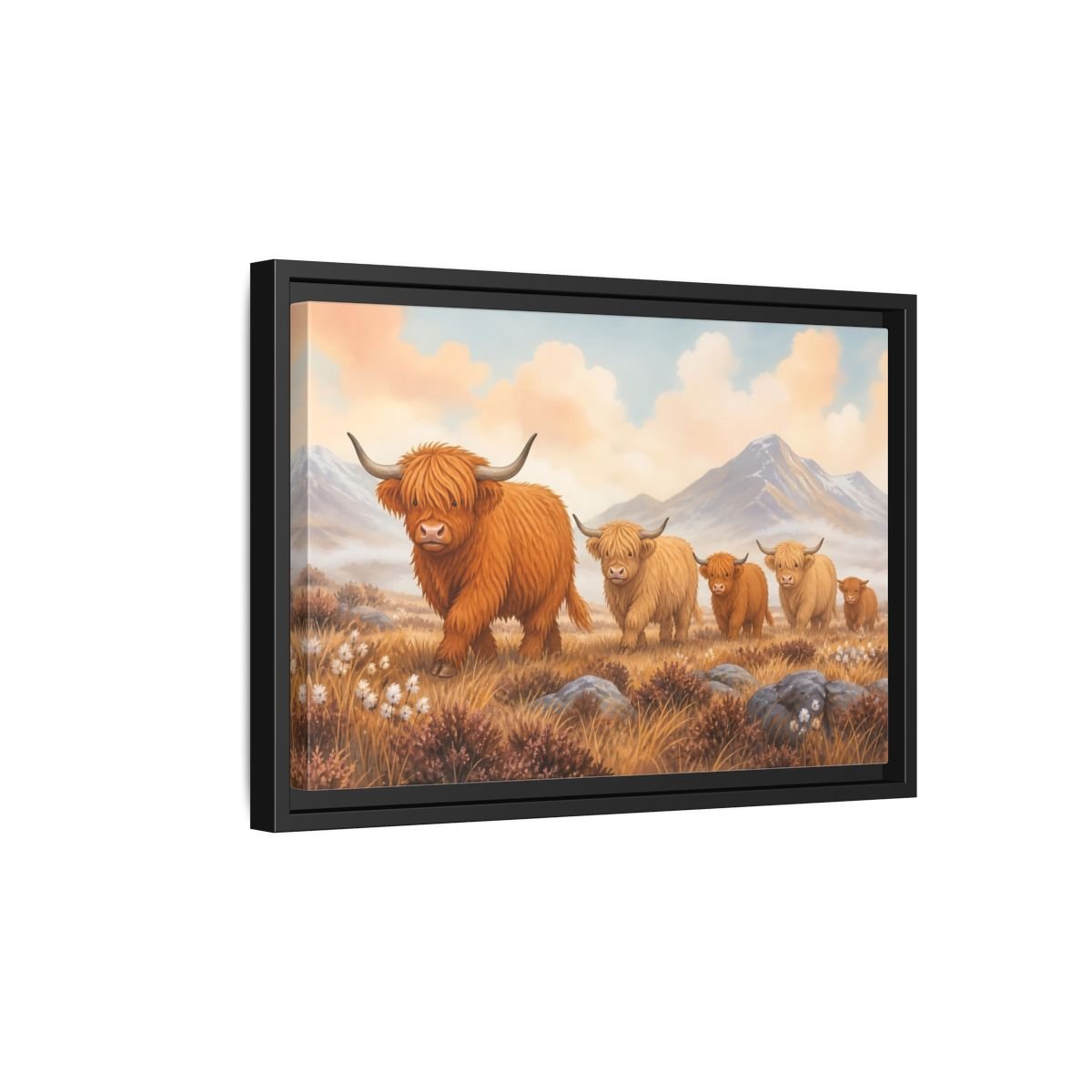 Animals Highland Cattle Orange Brown Framed Canvas Print – Living Room, Above Fireplace, - YesArtYes