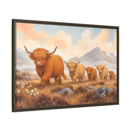Animals Highland Cattle Orange Brown Framed Canvas Print – Living Room, Above Fireplace, - YesArtYes
