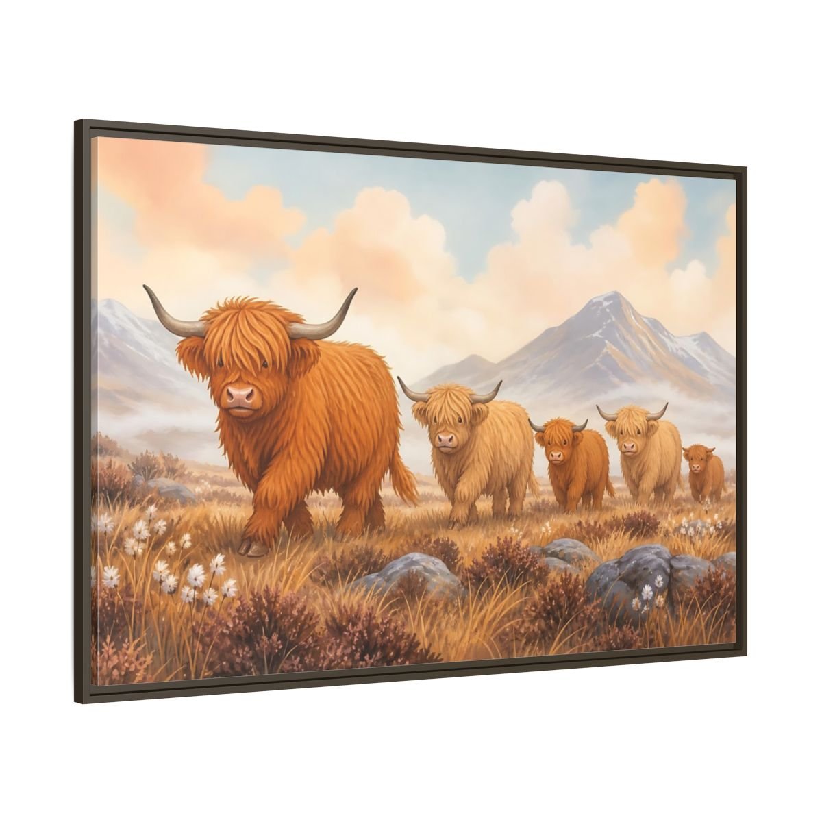 Animals Highland Cattle Orange Brown Framed Canvas Print – Living Room, Above Fireplace, - YesArtYes