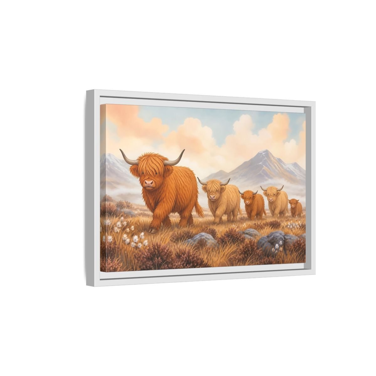 Animals Highland Cattle Orange Brown Framed Canvas Print – Living Room, Above Fireplace, - YesArtYes