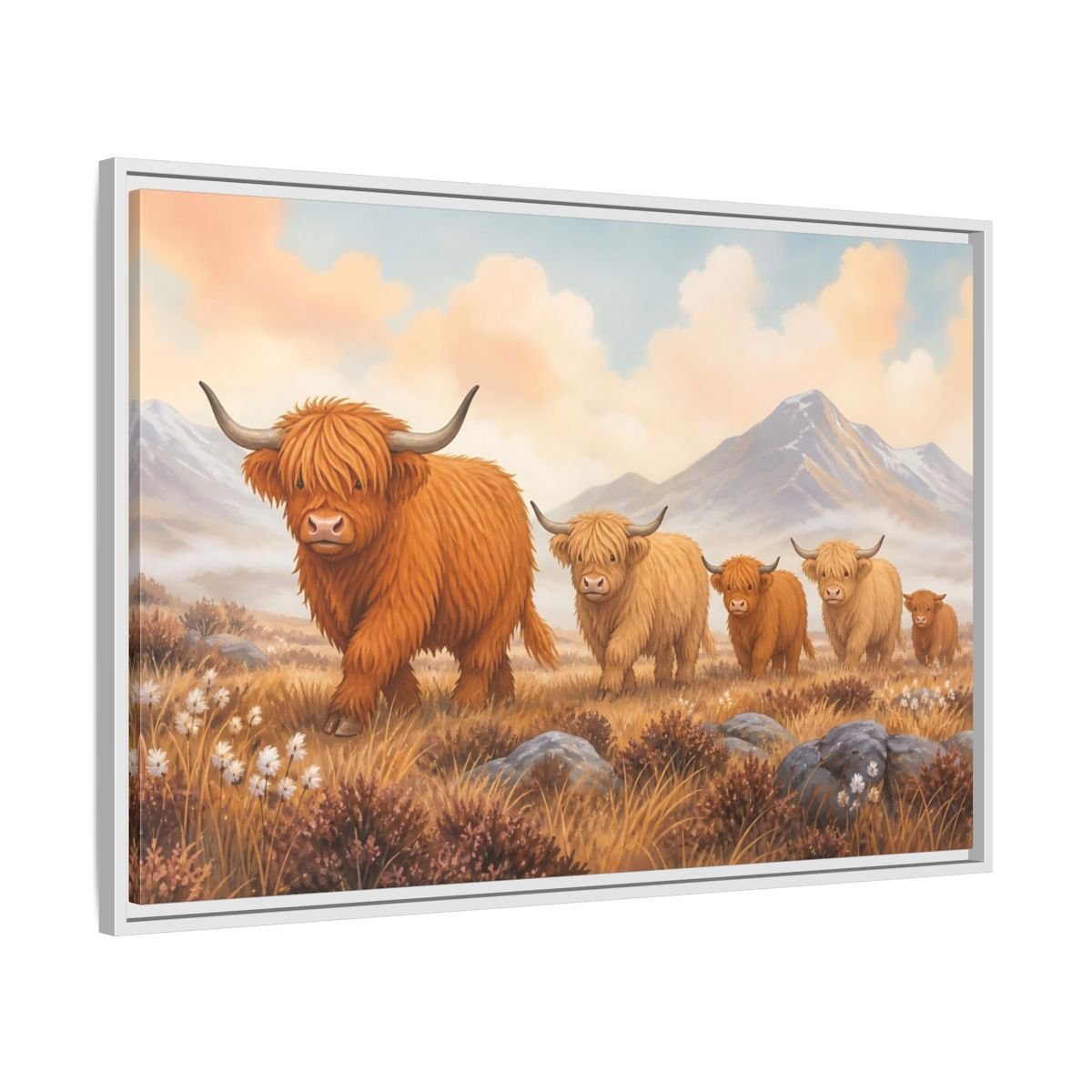 Animals Highland Cattle Orange Brown Framed Canvas Print – Living Room, Above Fireplace, - YesArtYes