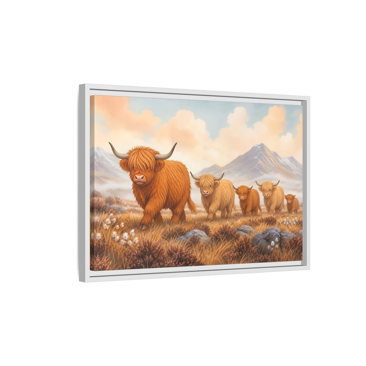 Animals Highland Cattle Orange Brown Framed Canvas Print – Living Room, Above Fireplace, - YesArtYes