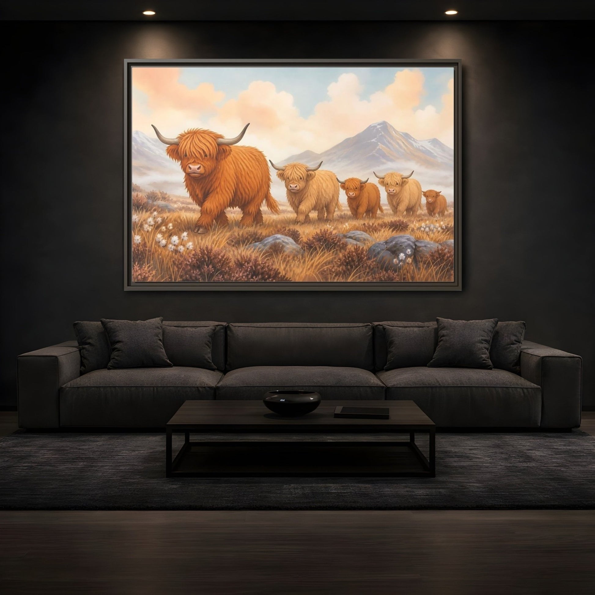 Animals Highland Cattle Orange Brown Framed Canvas Print – Living Room, Above Fireplace, - YesArtYes