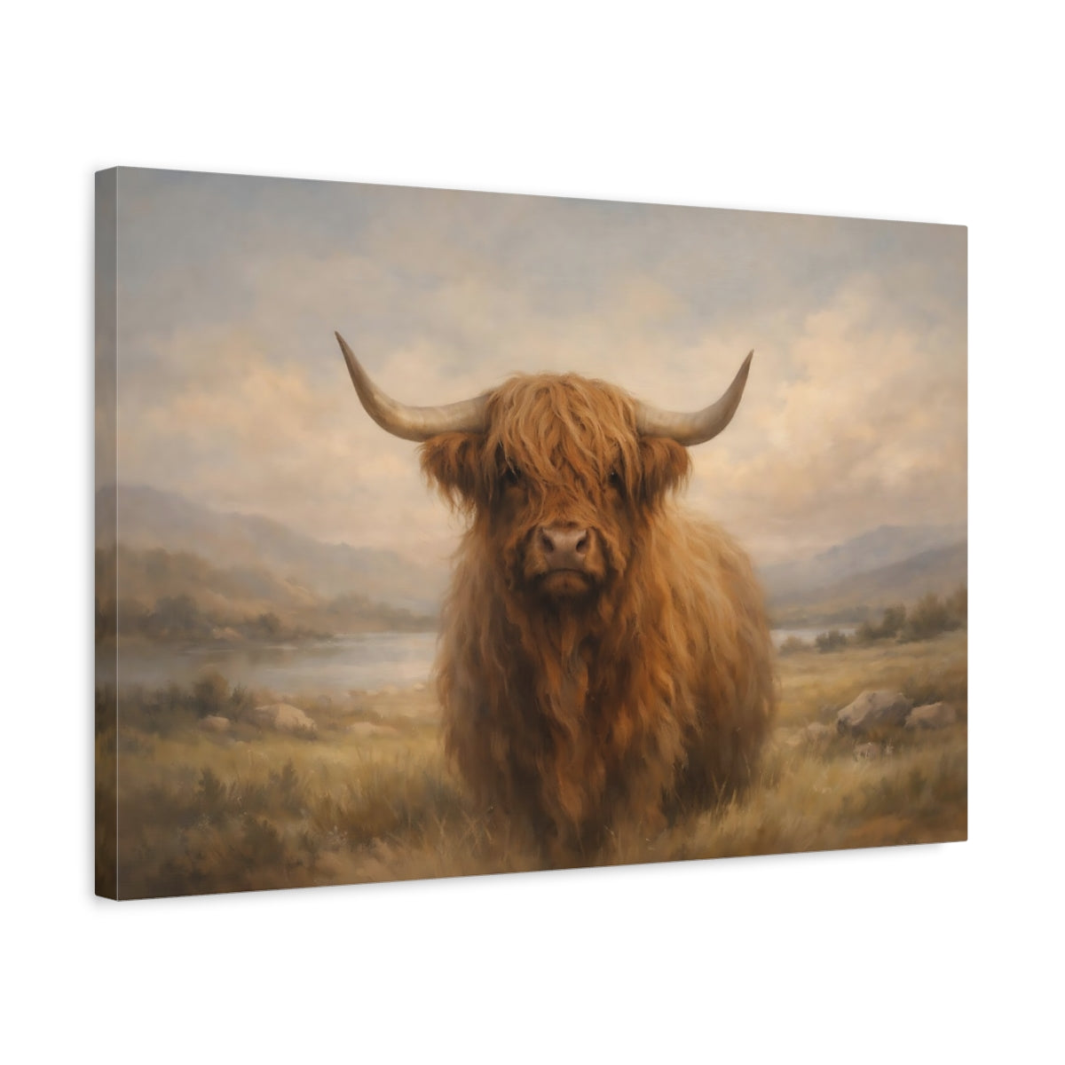 Side Mockup 3. Animals Highland Cow Brown Highland Cow shown as stretched canvas wall art