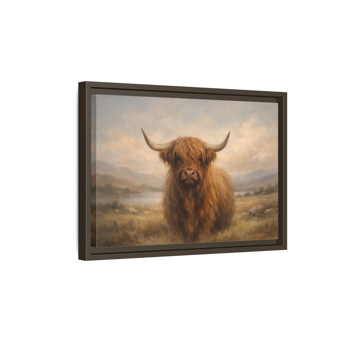 Side Mockup 5. Animals Highland Cow Highland Cow Brown shown as stretched canvas wall art