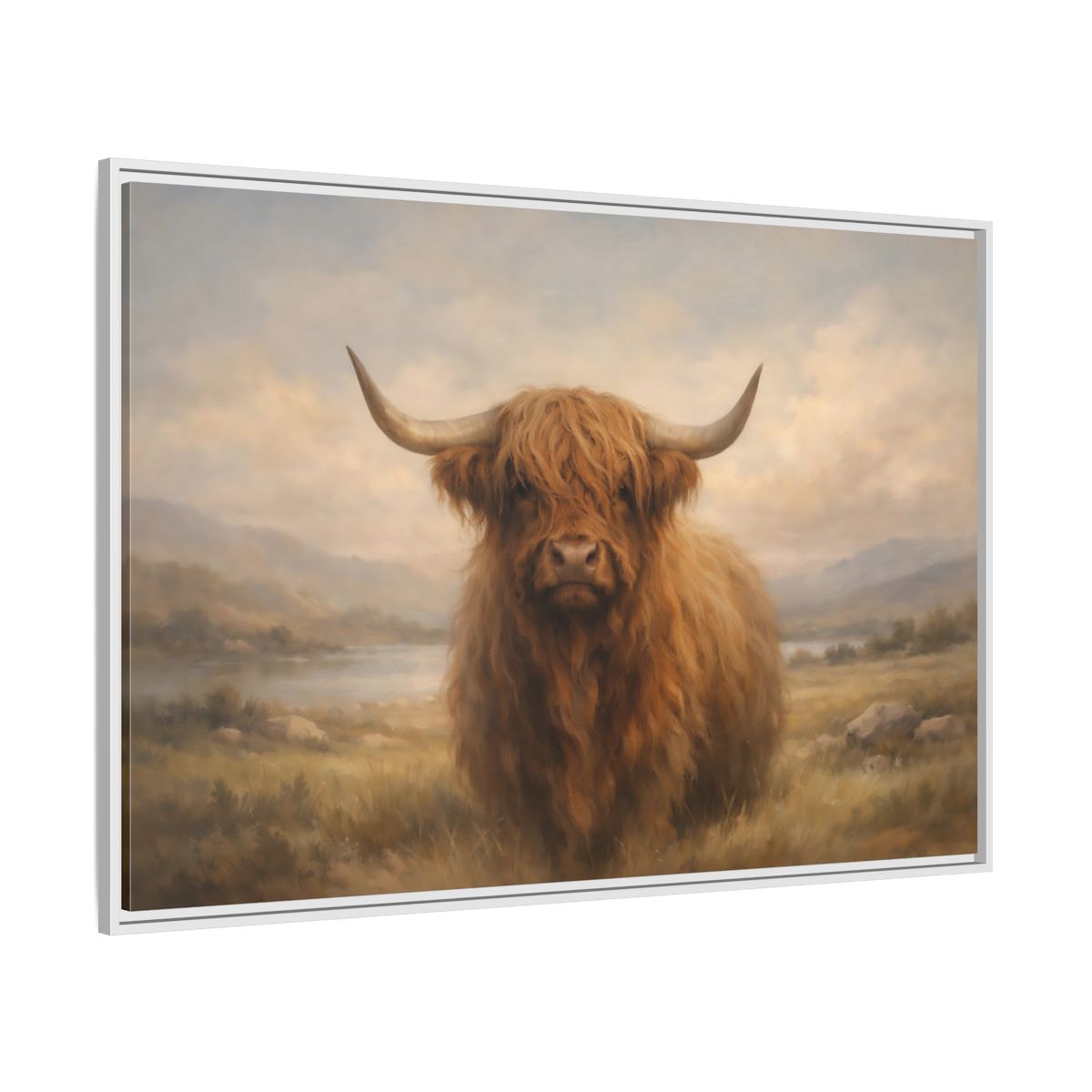 Side Mockup 7. Animals Highland Cow Highland Cow Brown shown as stretched canvas wall art