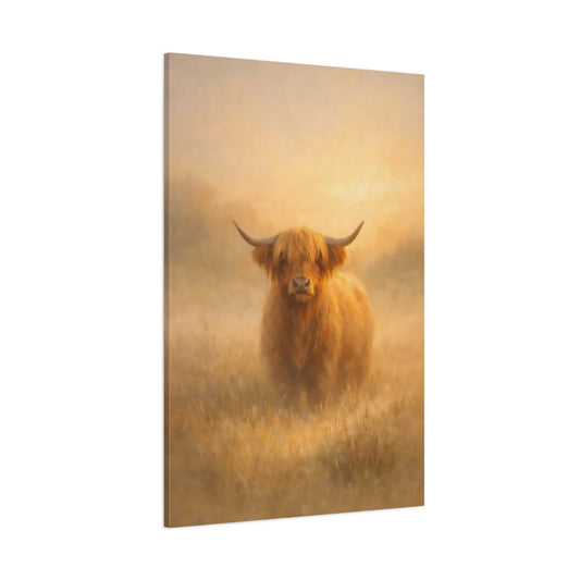 Main Mockup. Animals Highland Cow Golden Highland Cow shown as stretched canvas wall art