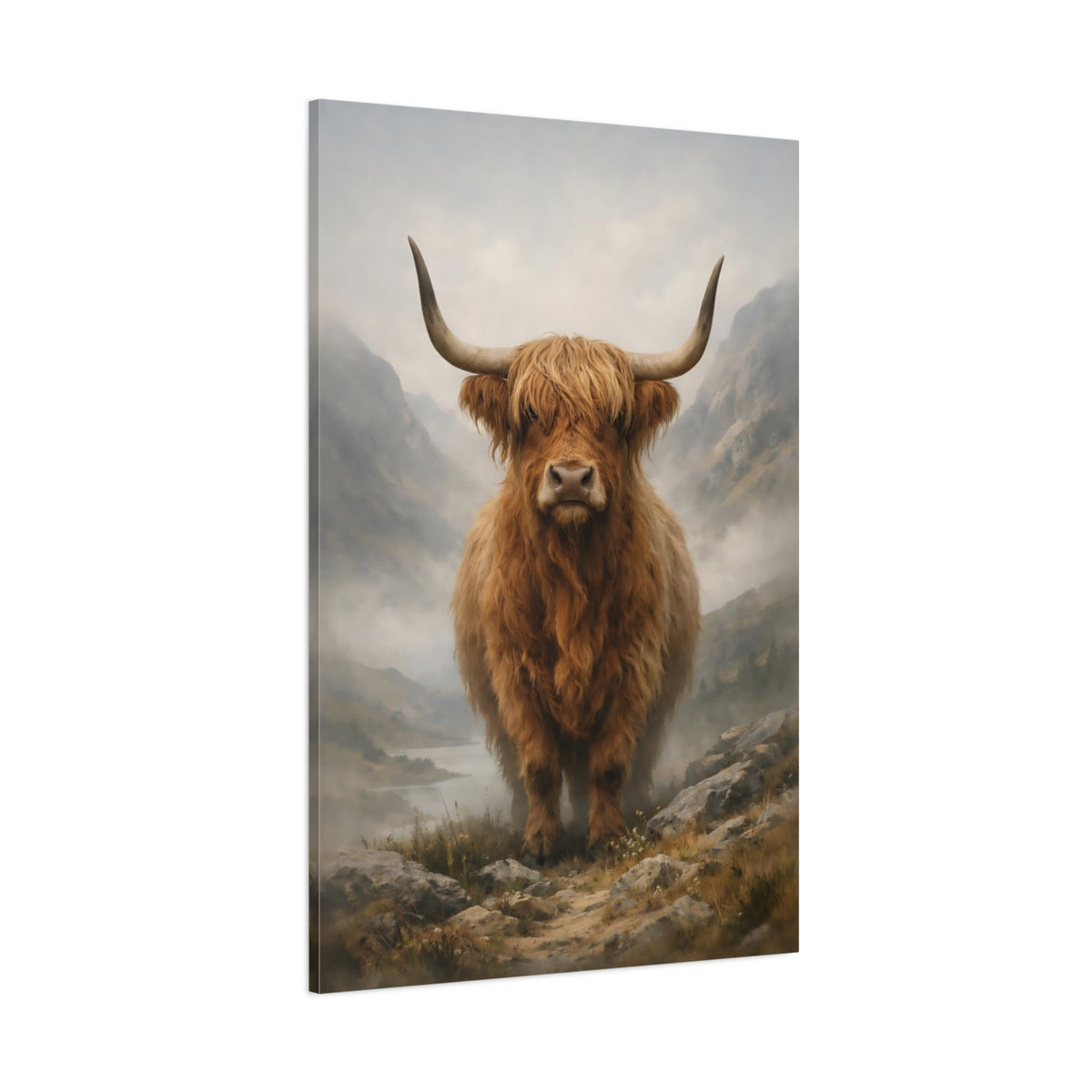 Main Mockup. Animals Highland Cow Highland Cow Brown shown as stretched canvas wall art