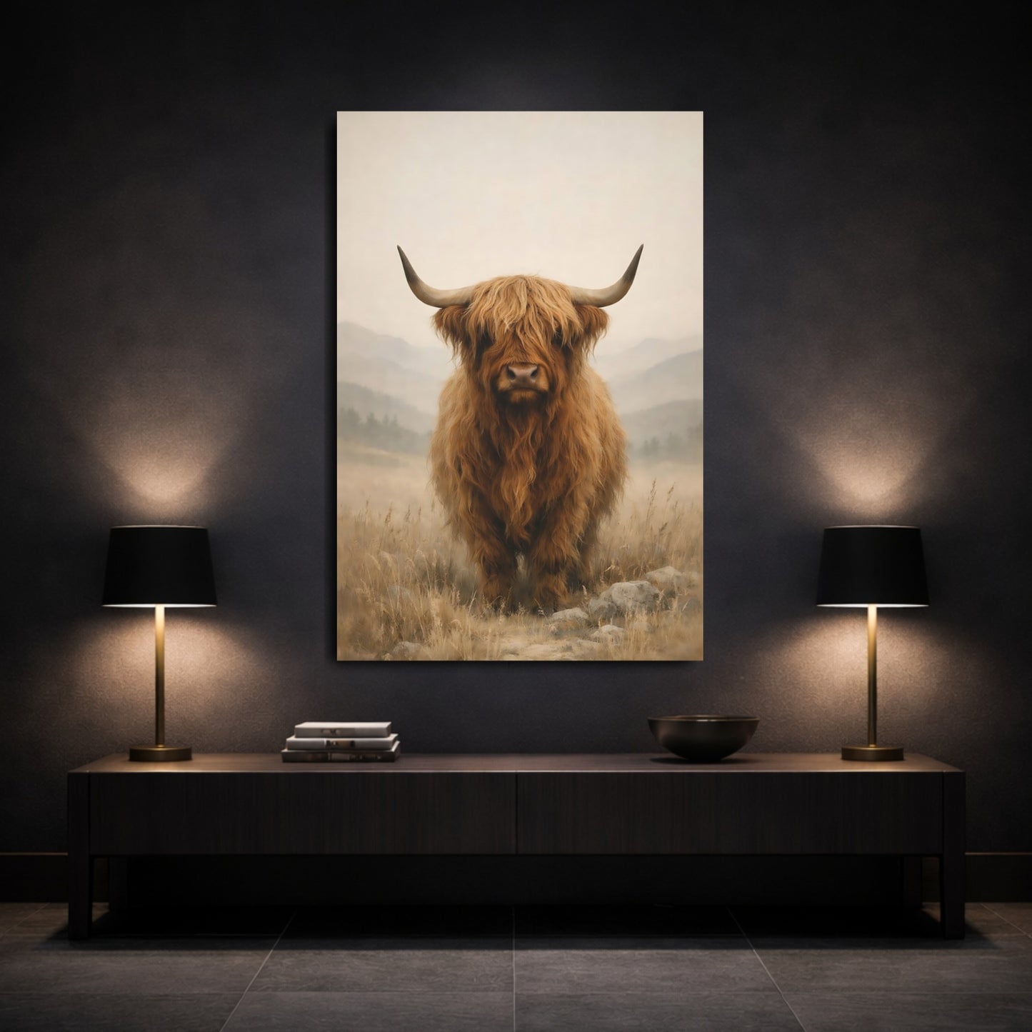Animals Highland Cow Highland Cow Brown shown as front canvas room wall art