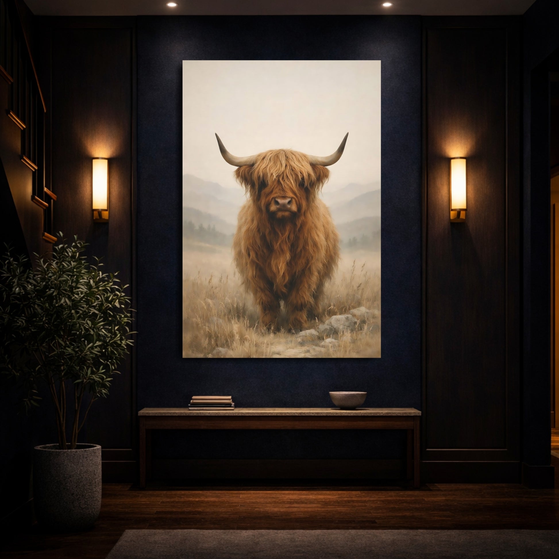 Animals Highland Cow Highland Cow Brown shown as front canvas room wall art