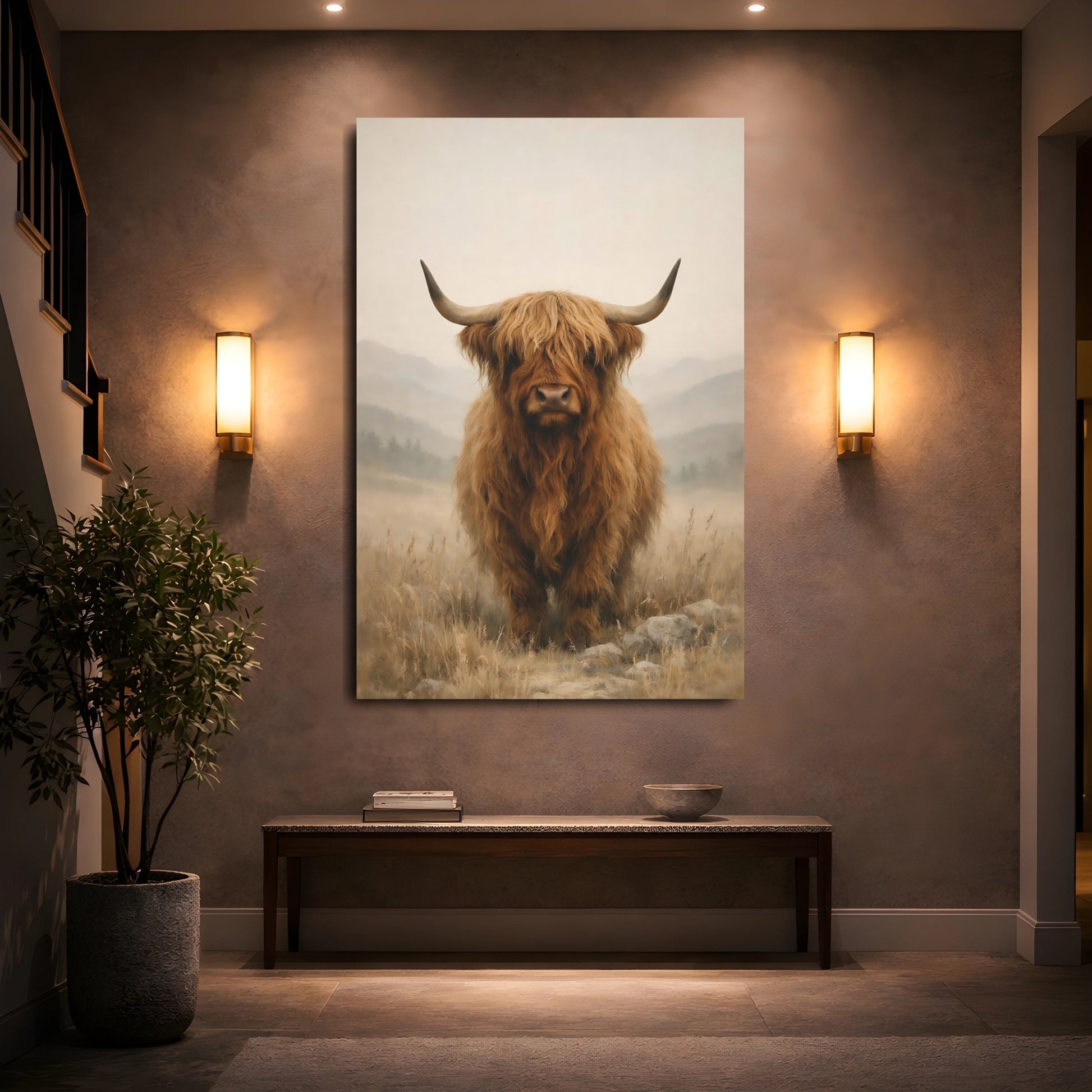 Animals Highland Cow Highland Cow Brown shown as front canvas room wall art