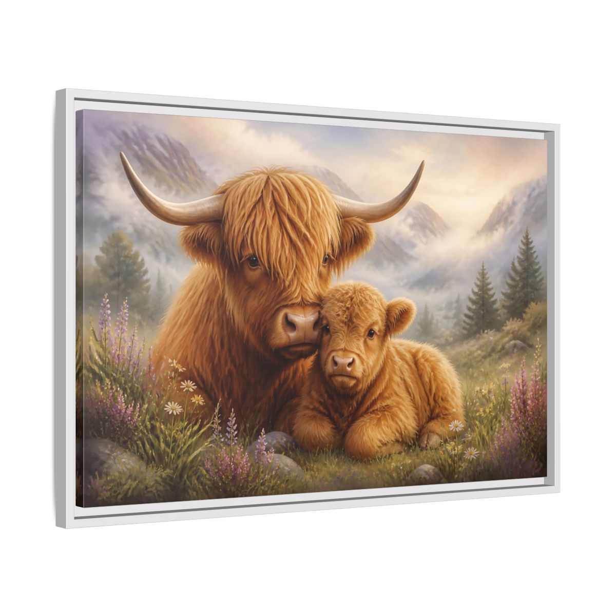 Side Mockup 10. Animals Highland Cows Highland Cow Brown shown as stretched canvas wall art