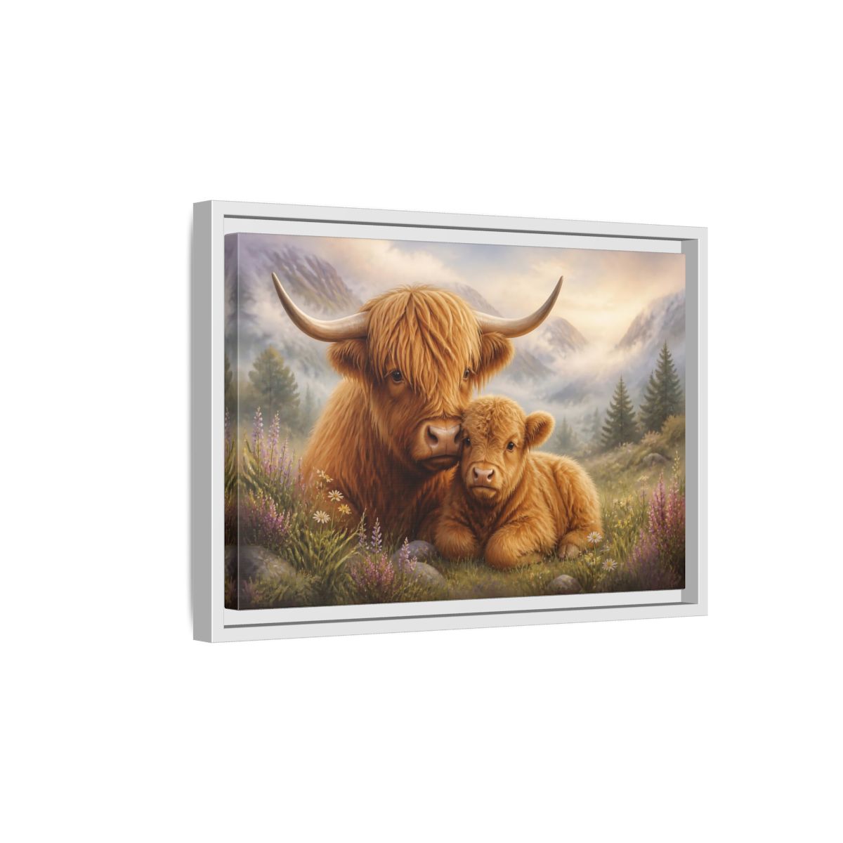 Side Mockup 4. Animals Highland Cows Highland Cow Brown shown as stretched canvas wall art
