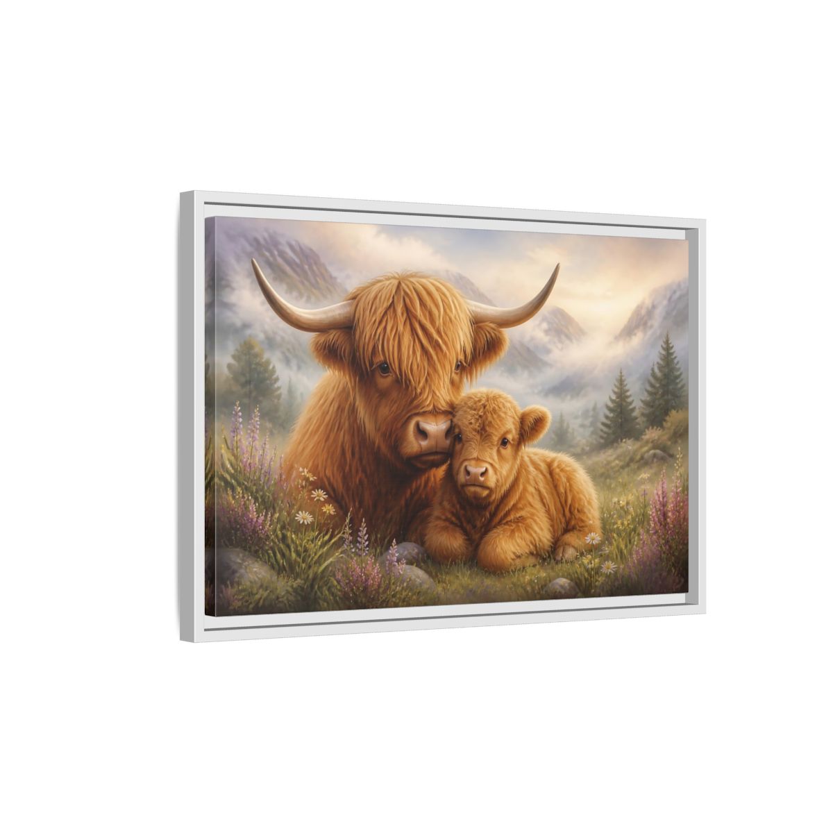 Side Mockup 1. Animals Highland Cows Highland Cow Brown shown as stretched canvas wall art