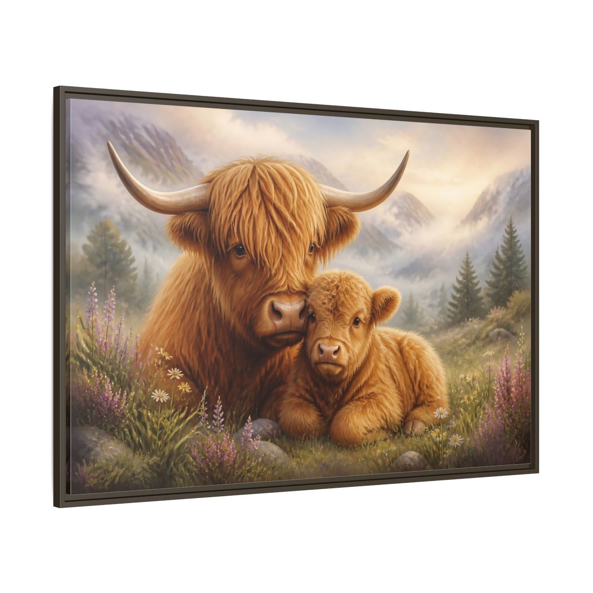Side Mockup 8. Animals Highland Cows Highland Cow Brown shown as stretched canvas wall art