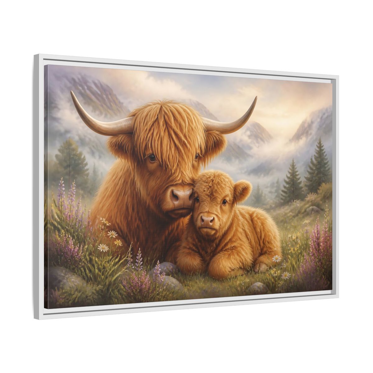 Side Mockup 9. Animals Highland Cows Highland Cow Brown shown as stretched canvas wall art