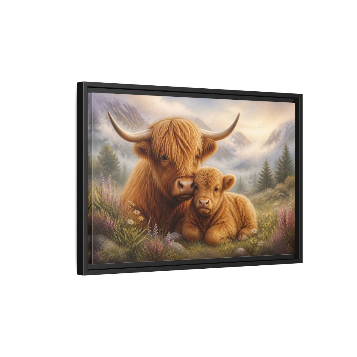 Side Mockup 3. Animals Highland Cows Highland Cow Brown shown as stretched canvas wall art