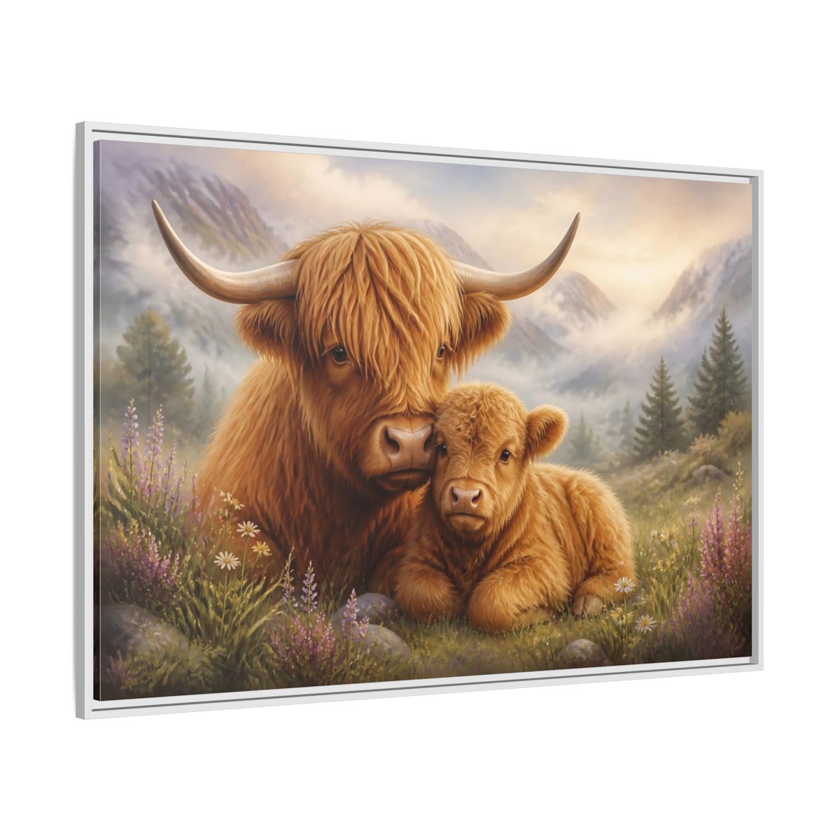 Side Mockup 7. Animals Highland Cows Highland Cow Brown shown as stretched canvas wall art