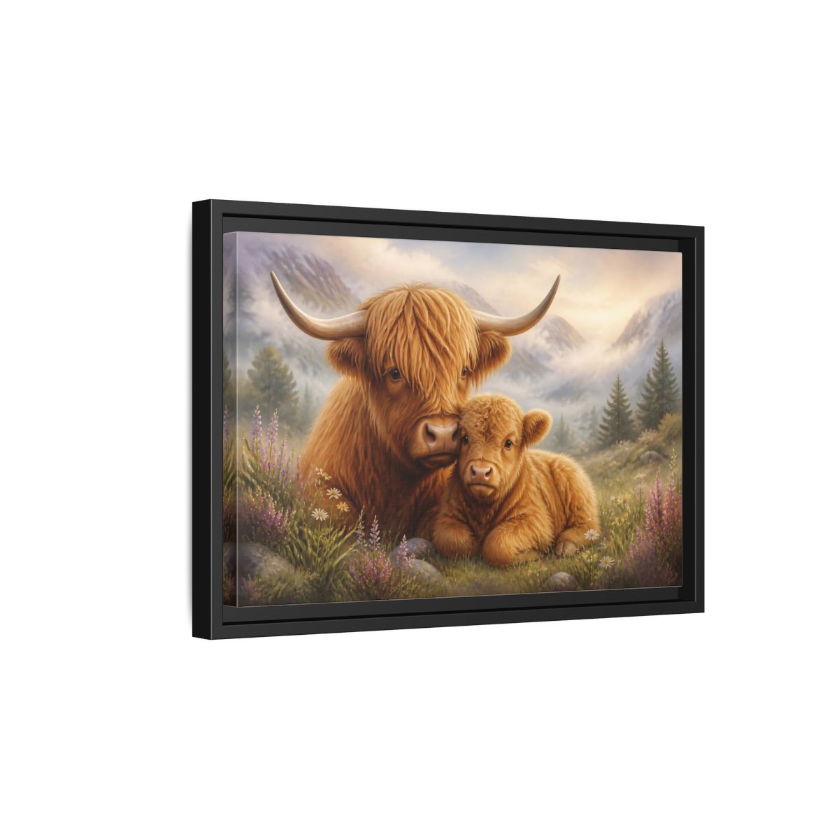 Side Mockup 6. Animals Highland Cows Highland Cow Brown shown as stretched canvas wall art