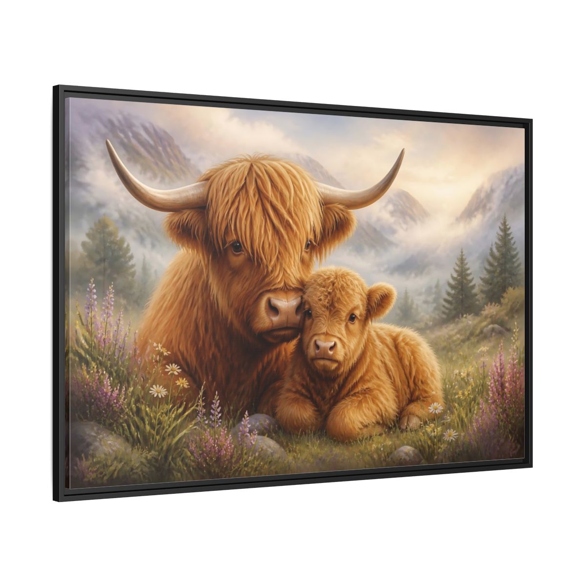 Side Mockup 12. Animals Highland Cows Highland Cow Brown shown as stretched canvas wall art