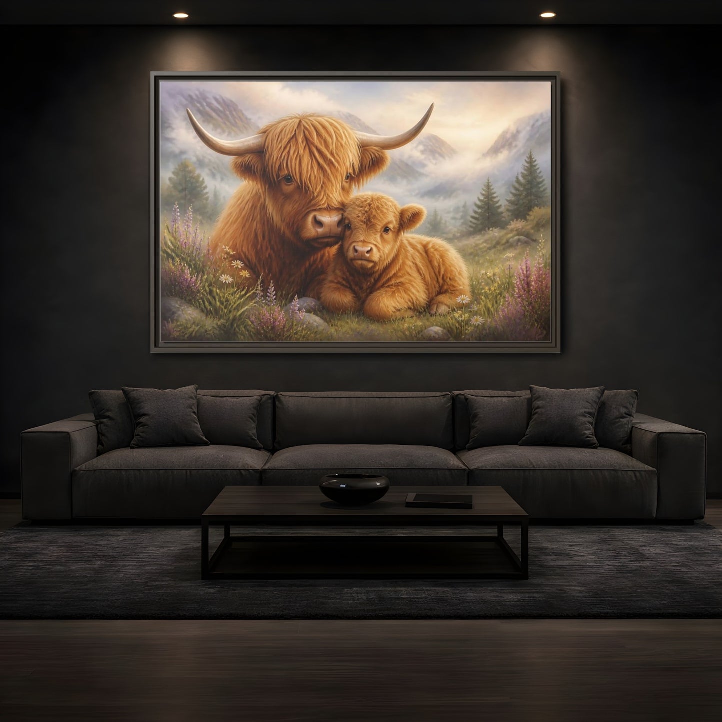 Mockup 3. Animals Highland Cows Highland Cow Brown shown as stretched canvas wall art