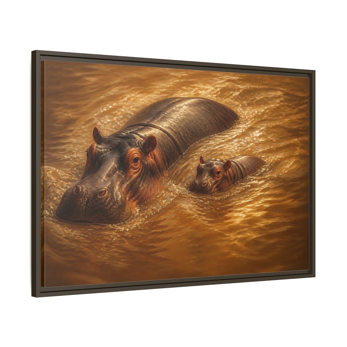 Main Mockup. Animals Hippos Brown Hippos shown as stretched canvas wall art