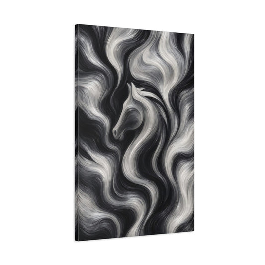 Main Mockup. Animals Horse Black And White shown as stretched canvas wall art