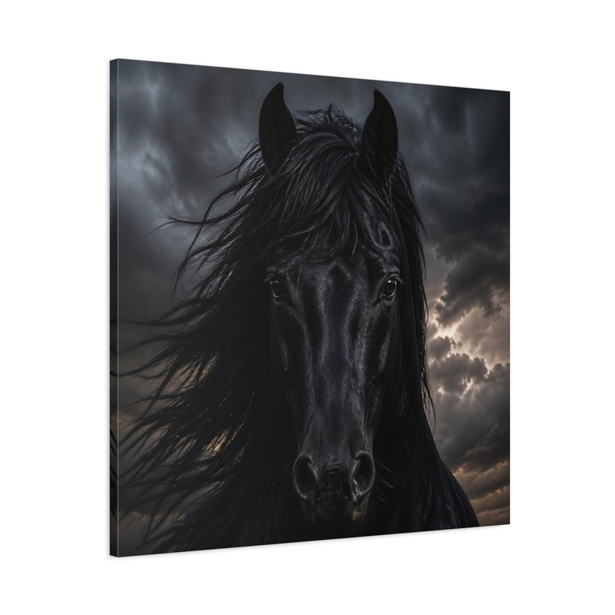 Main Mockup. Animals Horse Black Dramatic shown as canvas print