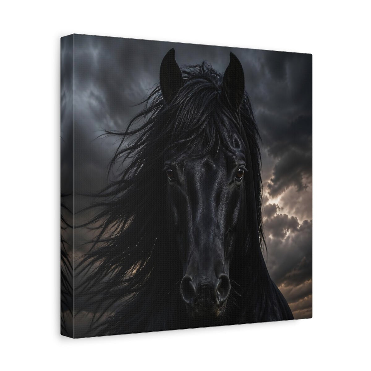 Animals Horse Black Dramatic Canvas Print Wall Art – Living Room, Above Couch - YesArtYes