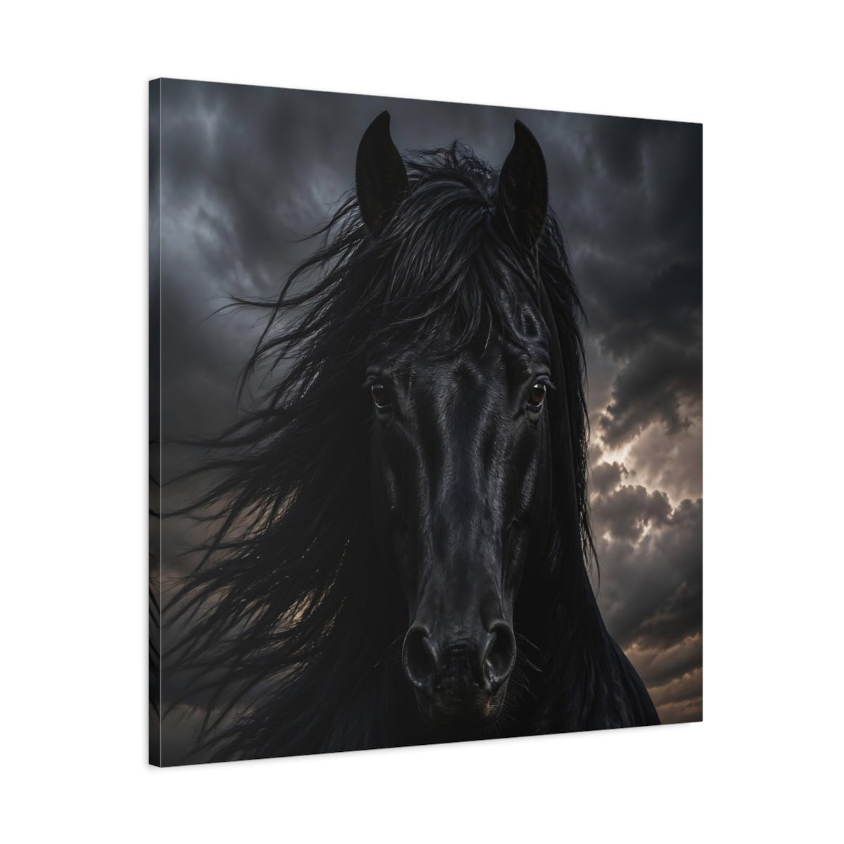 Animals Horse Black Dramatic Canvas Print Wall Art – Living Room, Above Couch - YesArtYes