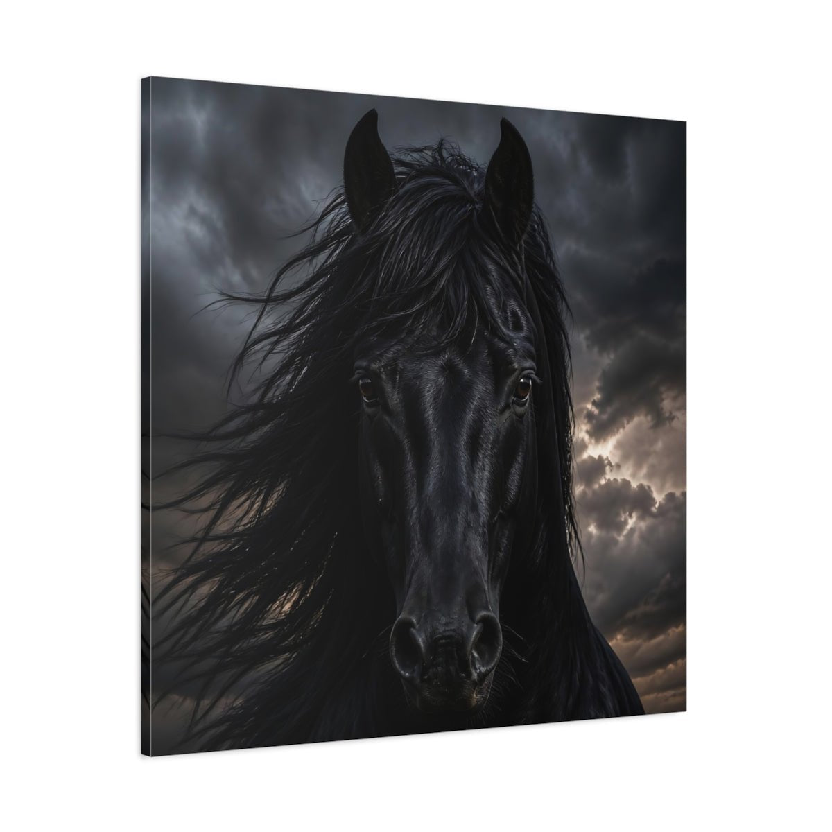 Animals Horse Black Dramatic Canvas Print Wall Art – Living Room, Above Couch - YesArtYes